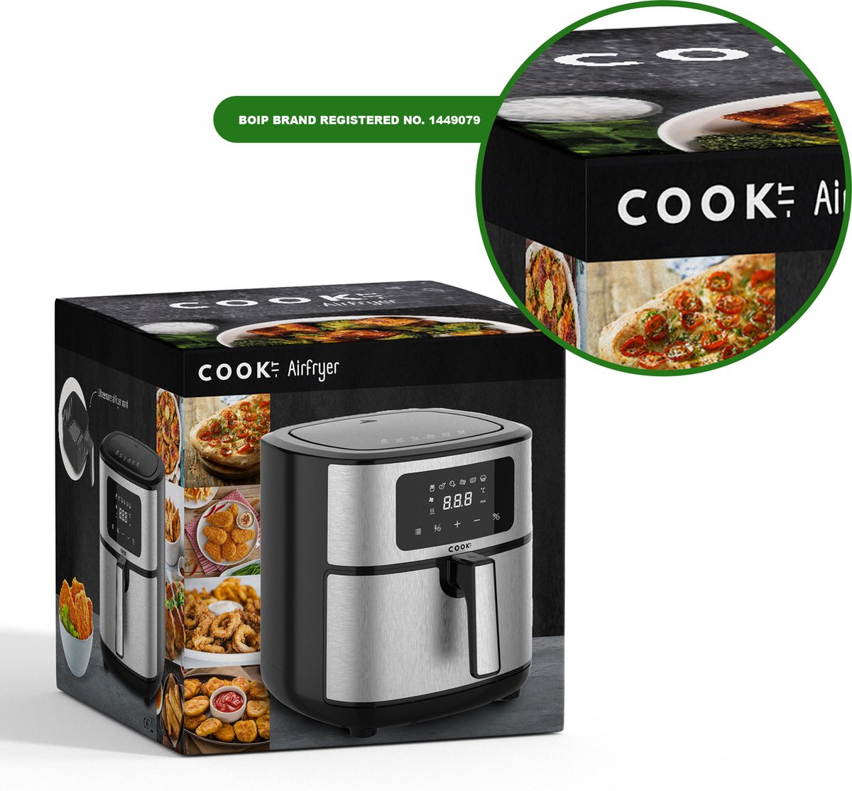 COOK-IT Airfryer XXL - 8L Heteluchtfriteuse met Uitneembare Frietmand - Zwart/RvS