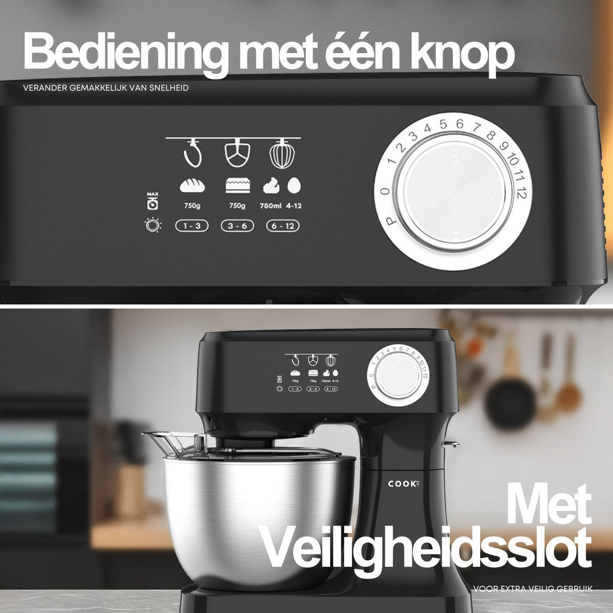 COOK-IT Keukenmachine - Keukenrobot - Foodprocessor met 12 Standen - Keukenmixer met RVS kom - 3.5L
