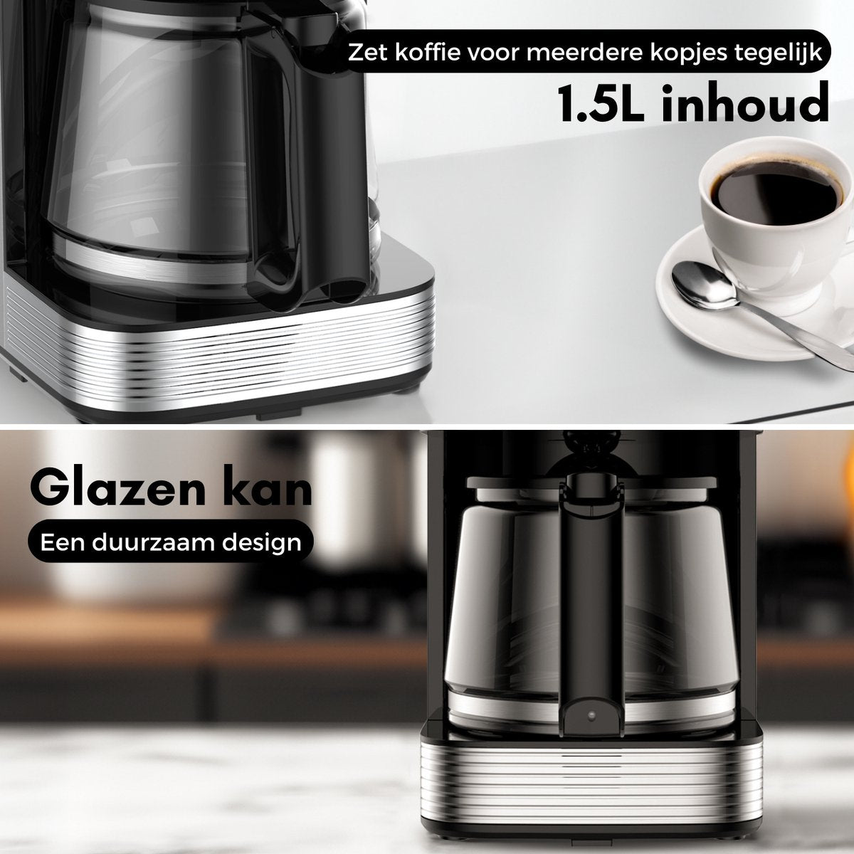 COOK-IT Koffiezetapparaat Filterkoffie - Coffee Machine - 1.5L Glazen Kan - Timer - Digitaal display - Warmhoudplaat