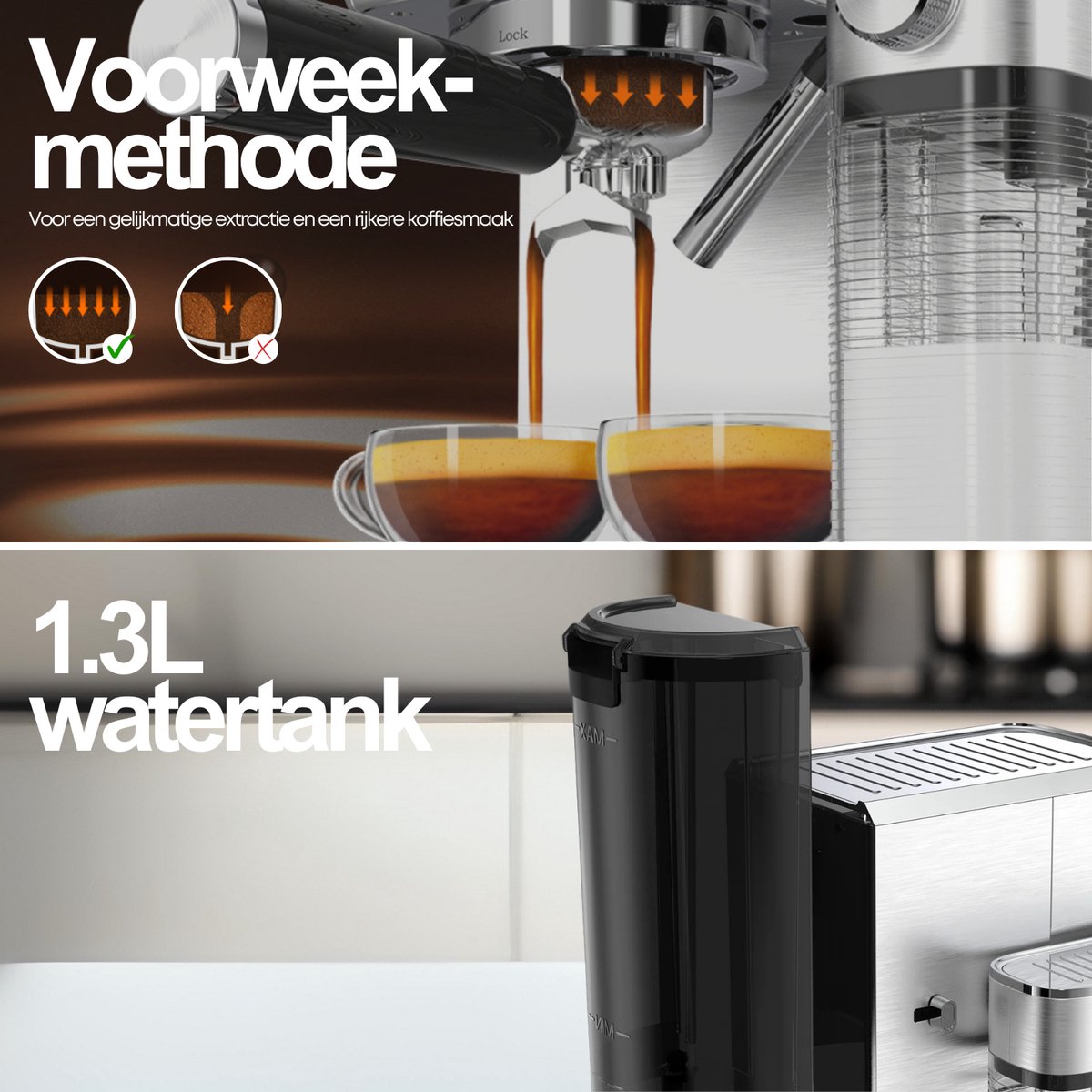 COOK-IT Espressomachine 20 Bar - Koffiemachine met Automatische Melkopschuimer - Pistonmachine Cappuccino & Latte - Italiaanse pomp - Vol RvS