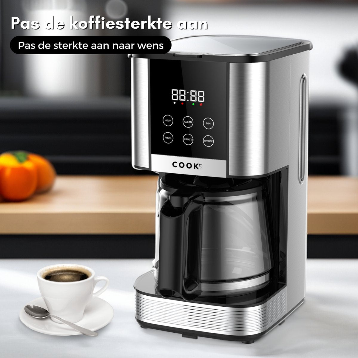 COOK-IT Koffiezetapparaat Filterkoffie - Coffee Machine - 1.5L Glazen Kan - Timer - Digitaal display - Warmhoudplaat