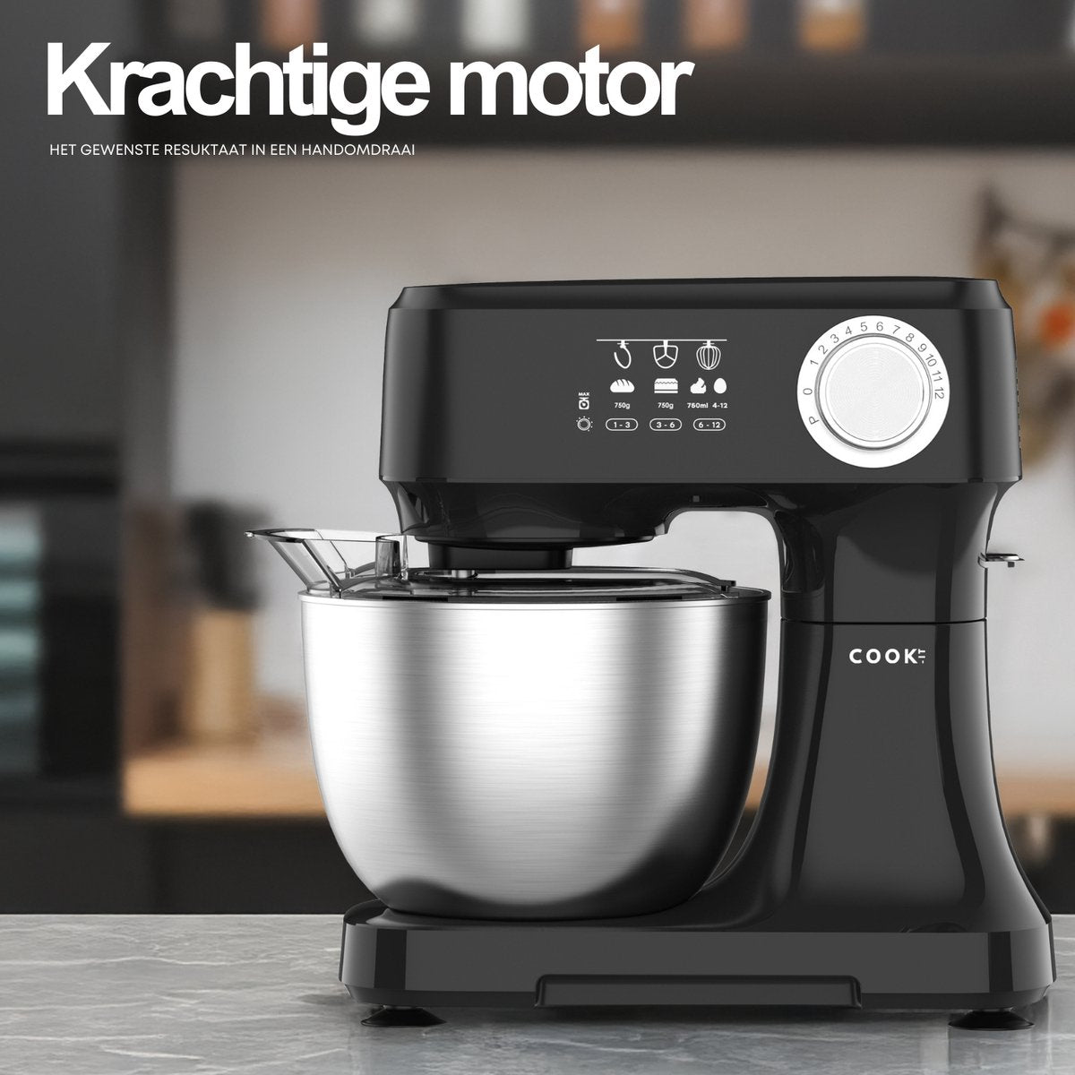 COOK-IT Keukenmachine - Keukenrobot - Foodprocessor met 12 Standen - Keukenmixer met RVS kom - 3.5L