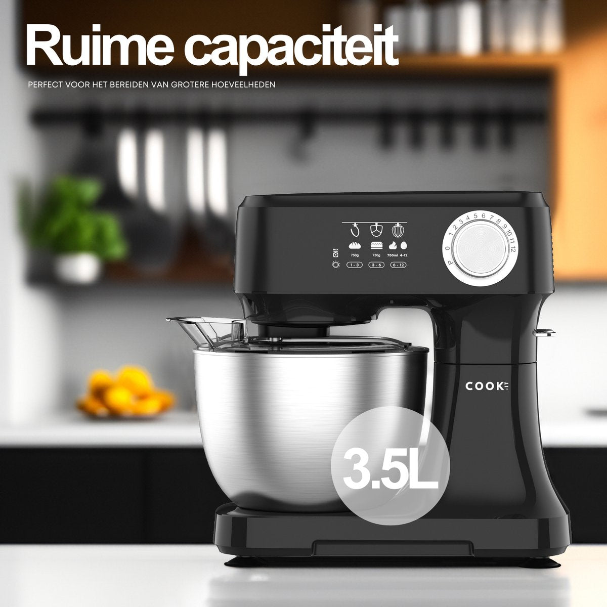 COOK-IT Keukenmachine - Keukenrobot - Foodprocessor met 12 Standen - Keukenmixer met RVS kom - 3.5L