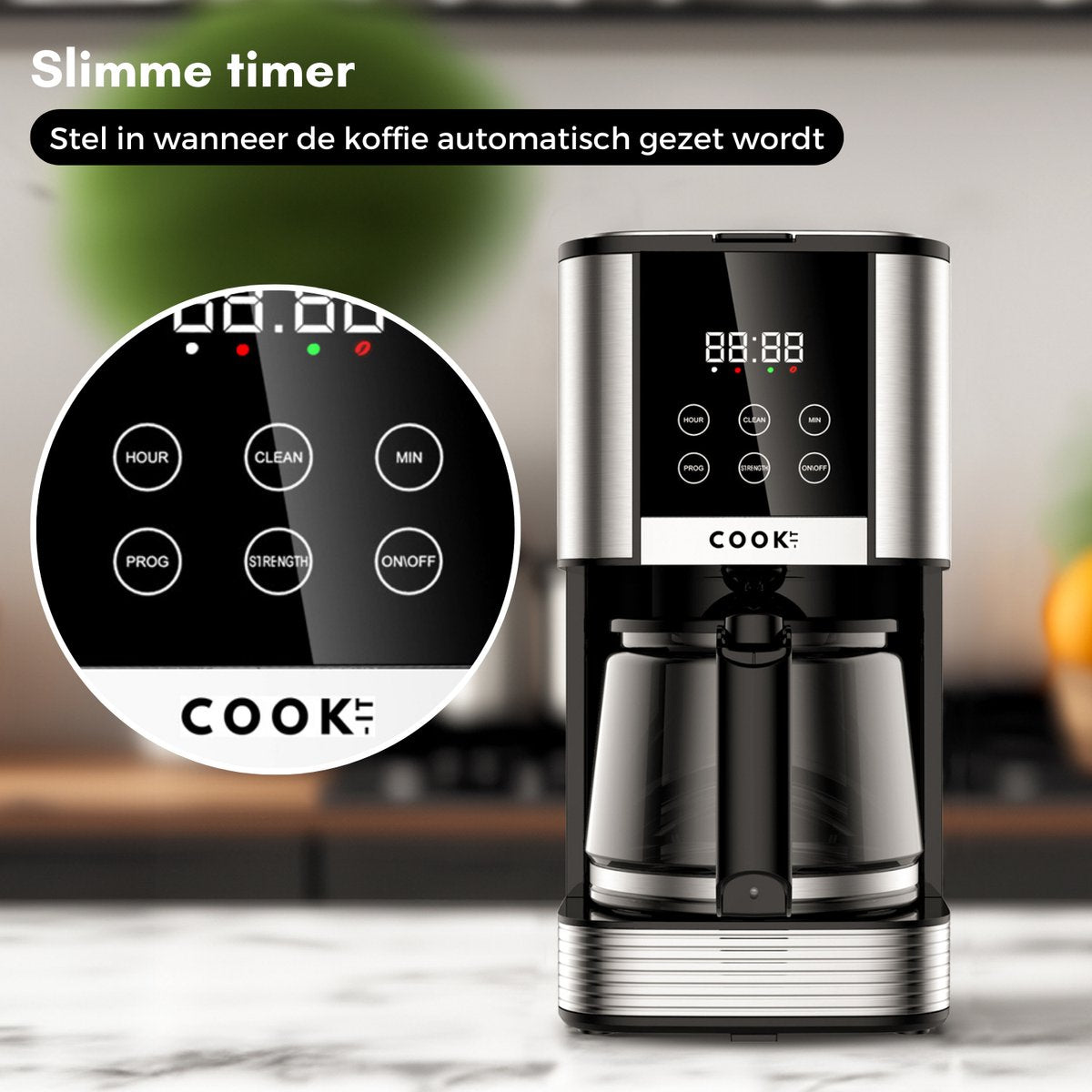 COOK-IT Koffiezetapparaat Filterkoffie - Coffee Machine - 1.5L Glazen Kan - Timer - Digitaal display - Warmhoudplaat