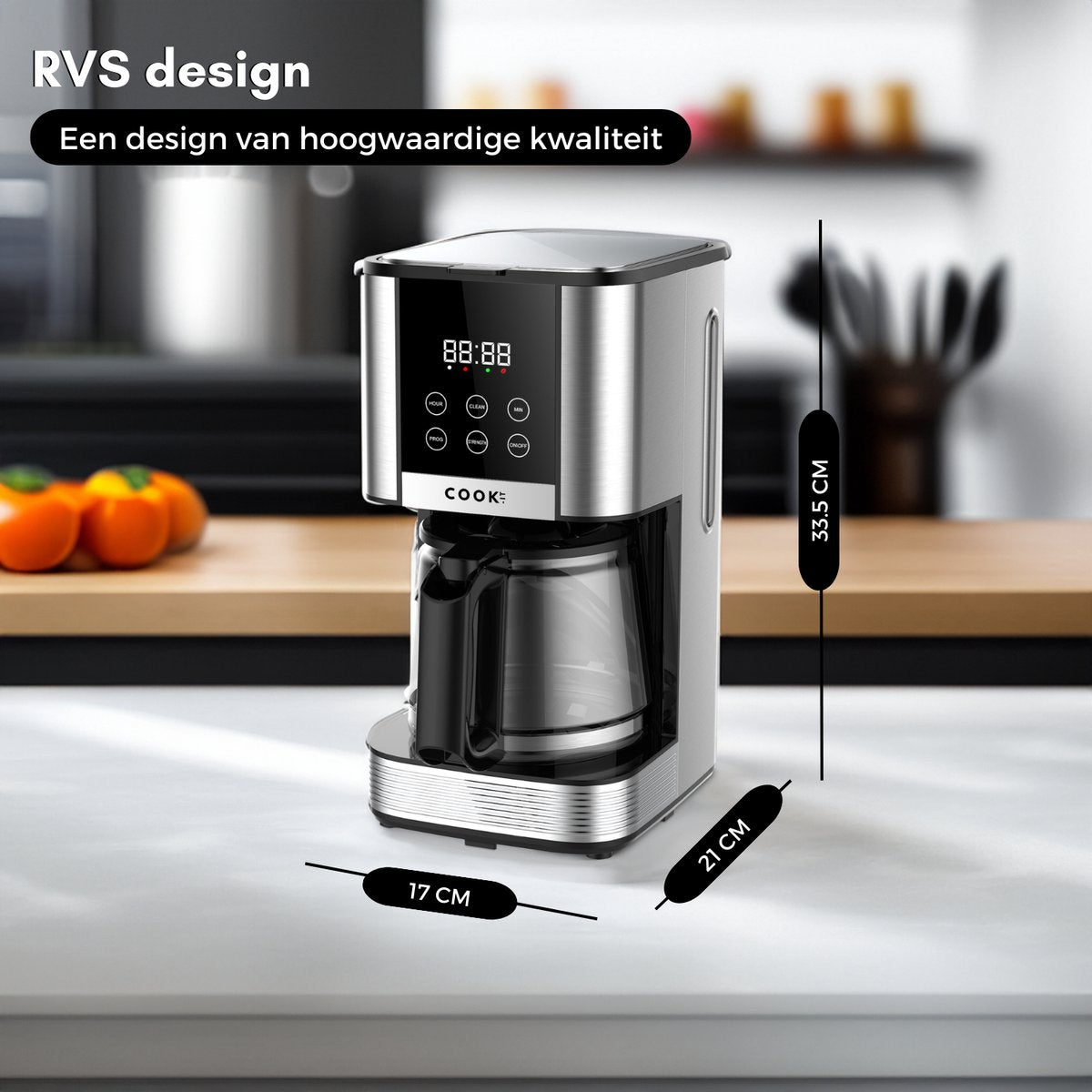 COOK-IT Koffiezetapparaat Filterkoffie - Coffee Machine - 1.5L Glazen Kan - Timer - Digitaal display - Warmhoudplaat