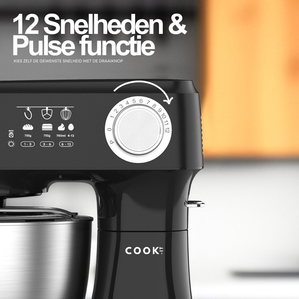 COOK-IT Keukenmachine - Keukenrobot - Foodprocessor met 12 Standen - Keukenmixer met RVS kom - 3.5L