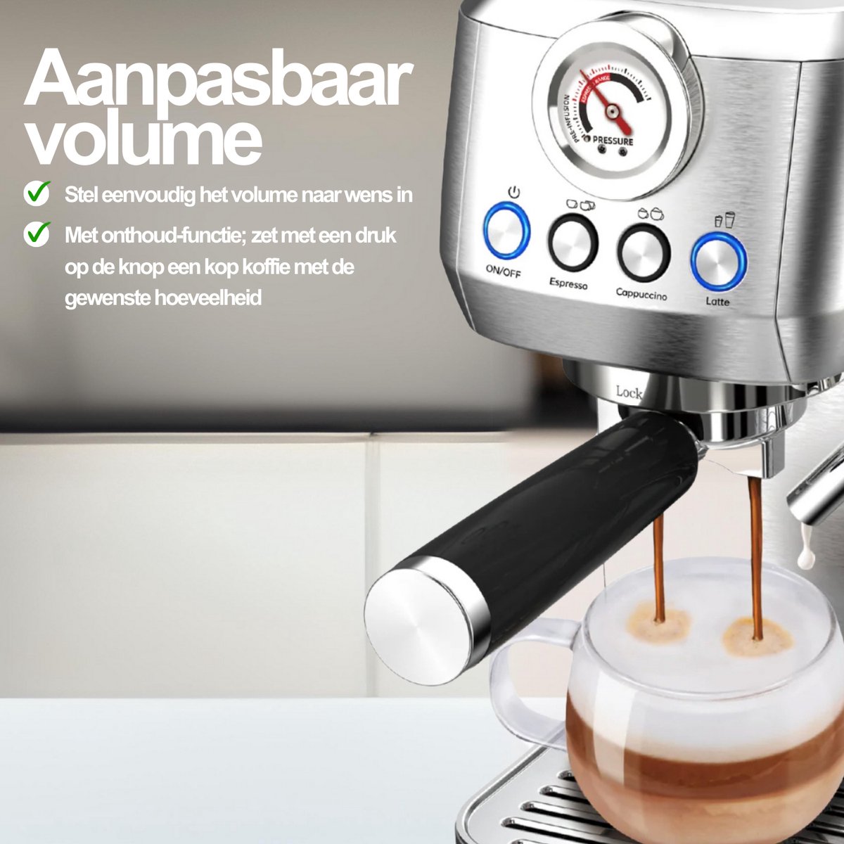 COOK-IT Espressomachine 20 Bar - Koffiemachine met Automatische Melkopschuimer - Pistonmachine Cappuccino & Latte - Italiaanse pomp - Vol RvS