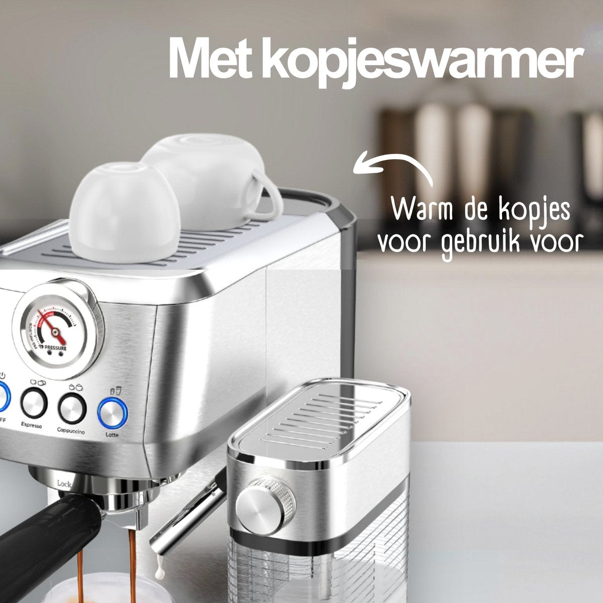 COOK-IT Espressomachine 20 Bar - Koffiemachine met Automatische Melkopschuimer - Pistonmachine Cappuccino & Latte - Italiaanse pomp - Vol RvS