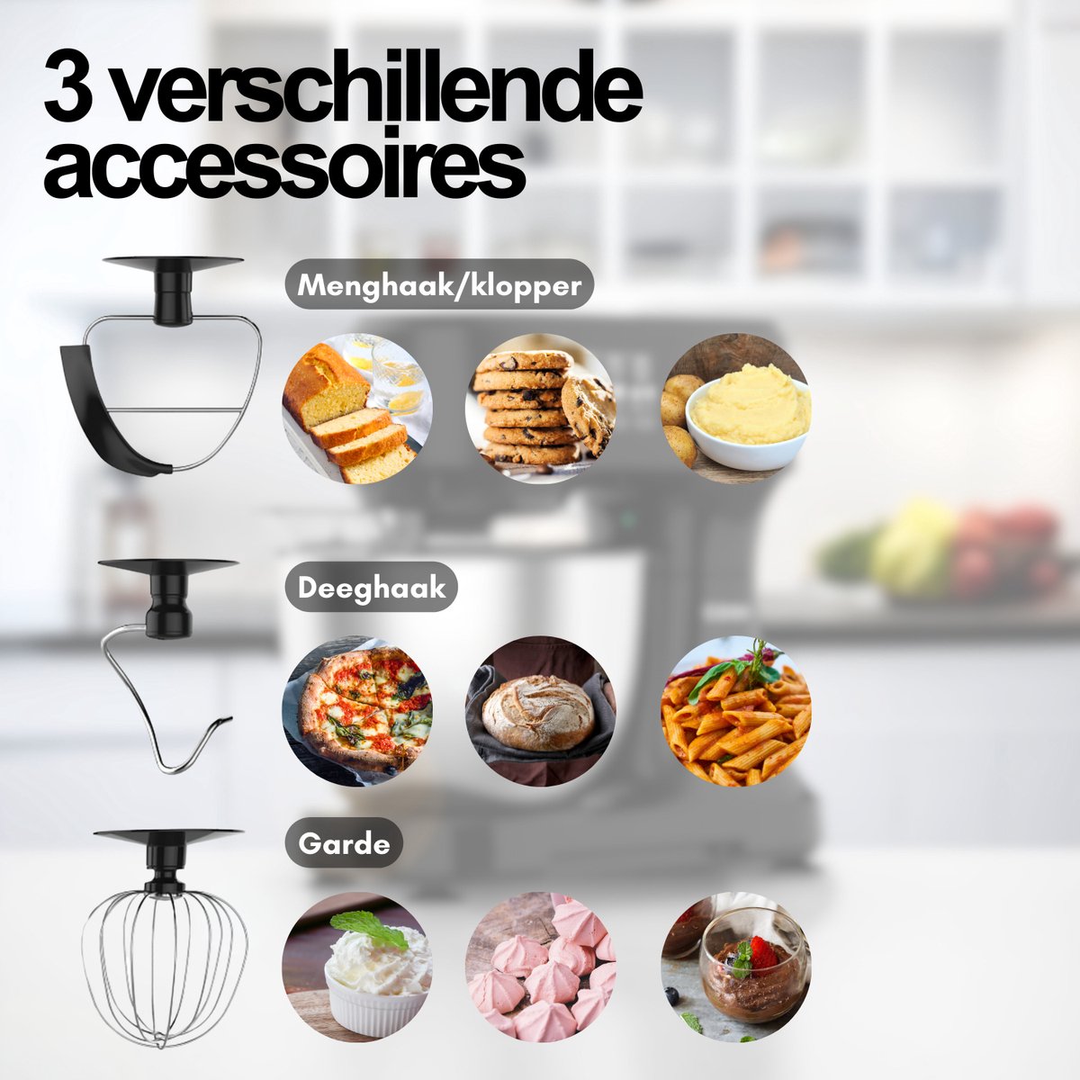 COOK-IT Keukenmachine - Keukenrobot - Foodprocessor met 12 Standen - Keukenmixer met RVS kom - 3.5L