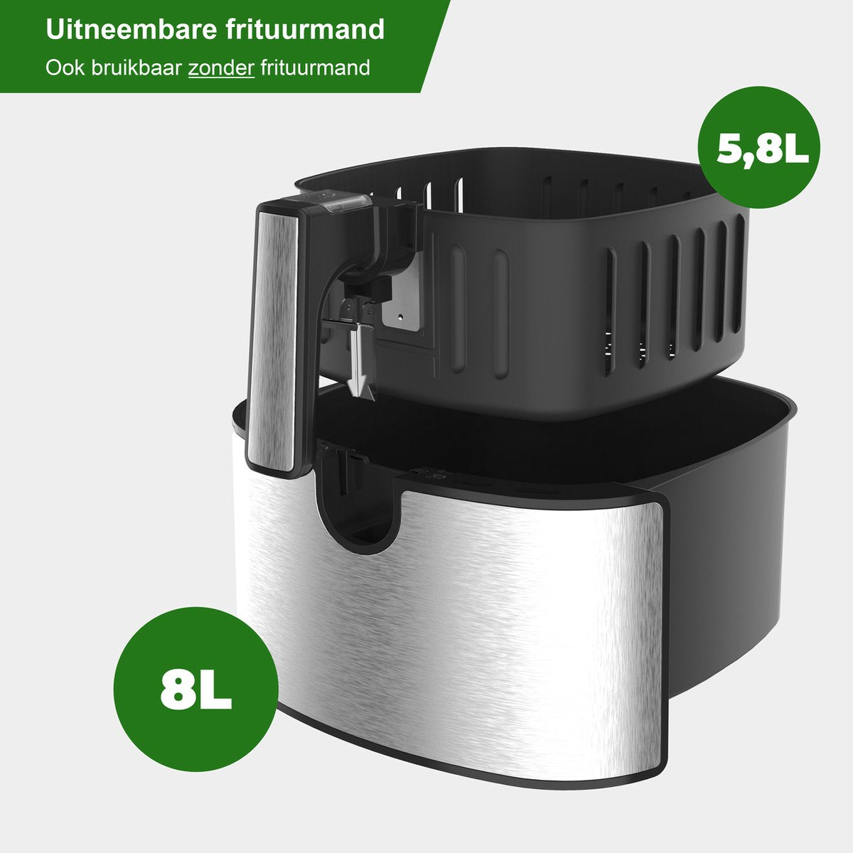 COOK-IT Airfryer XXL - 8L Heteluchtfriteuse met Uitneembare Frietmand - Zwart/RvS