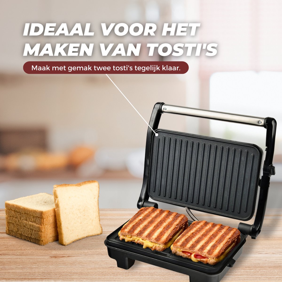 COOK-IT Tosti Apparaat - Instelbare Warmte & BPA Vrij
