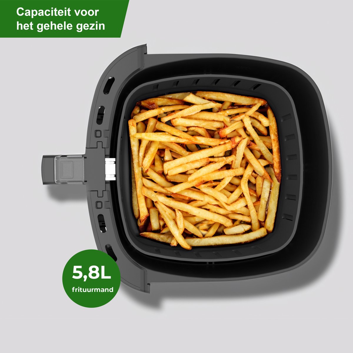 COOK-IT Airfryer XXL - 8L Heteluchtfriteuse met Uitneembare Frietmand - Zwart/RvS