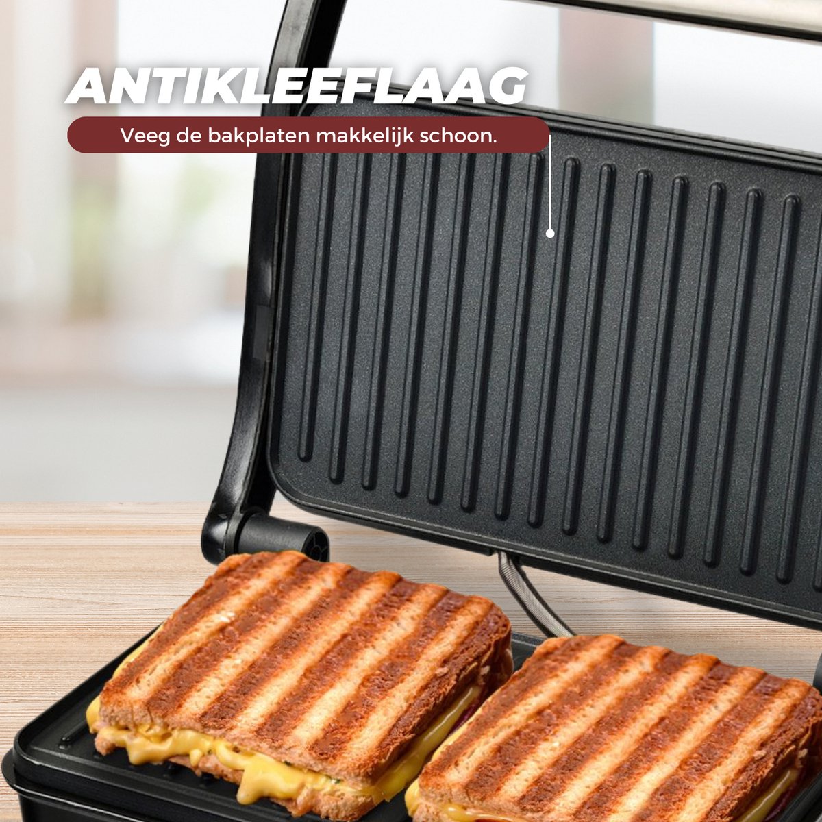 COOK-IT Tosti Apparaat - Instelbare Warmte & BPA Vrij