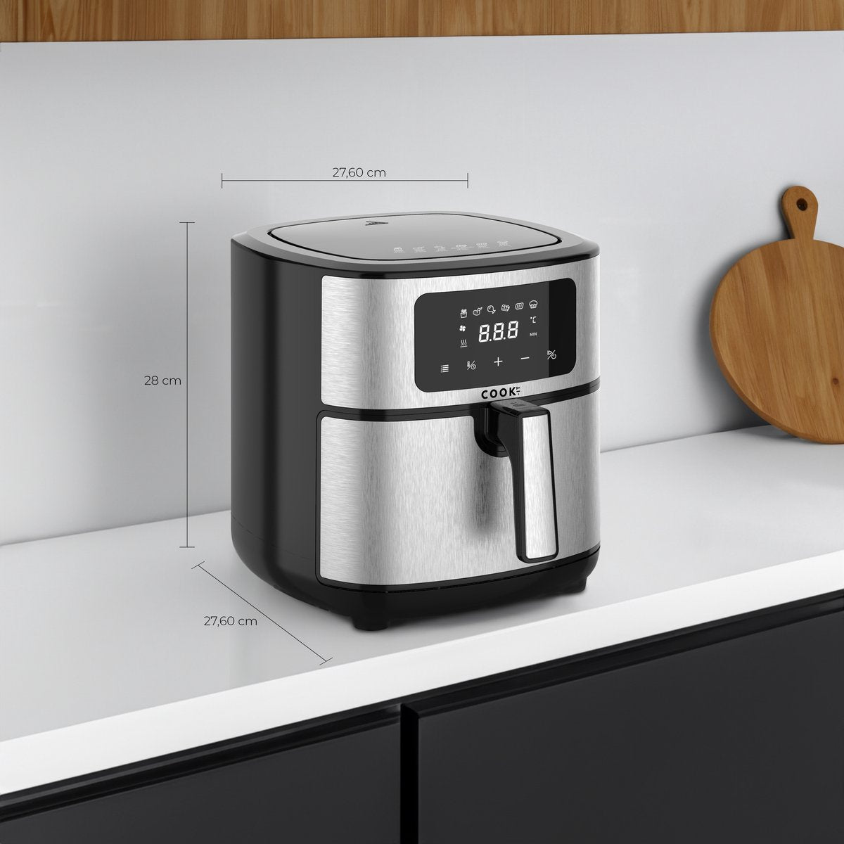 COOK-IT Airfryer XXL - 8L Heteluchtfriteuse met Uitneembare Frietmand - Zwart/RvS