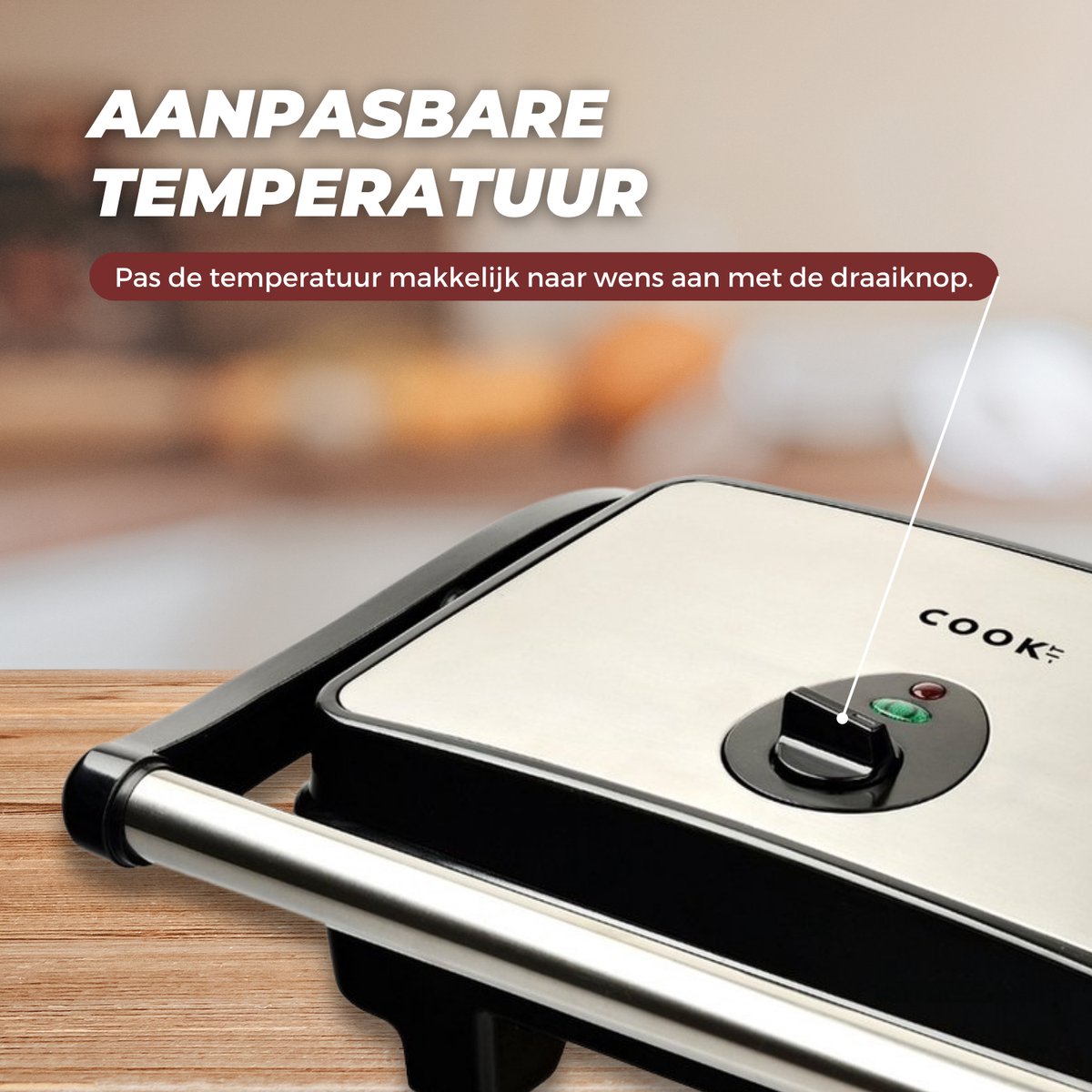 COOK-IT Tosti Apparaat - Instelbare Warmte & BPA Vrij