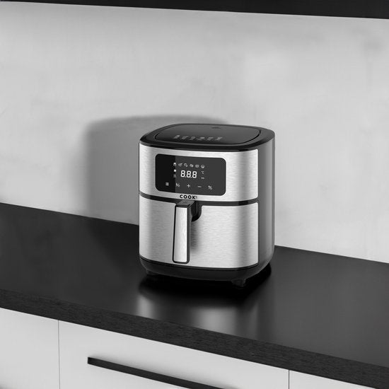COOK-IT Airfryer XXL - 8L Heteluchtfriteuse met Uitneembare Frietmand - Zwart/RvS