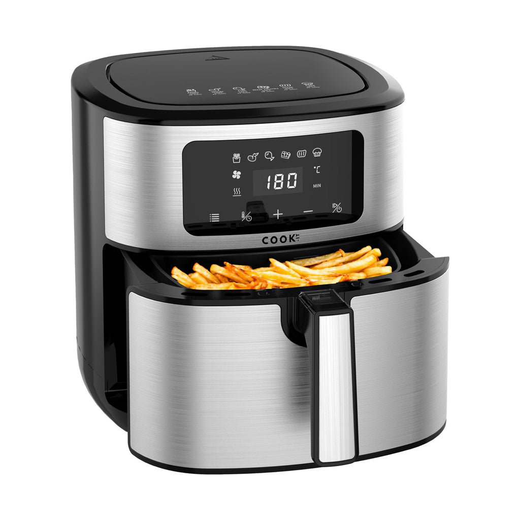 COOK-IT Airfryer XXL - 8L Heteluchtfriteuse met Uitneembare Frietmand - Zwart/RvS
