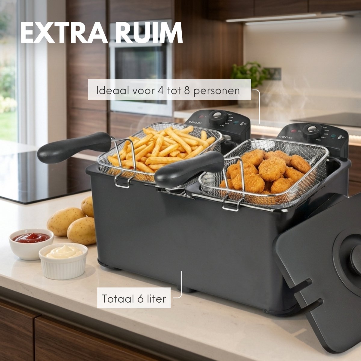 COOK-IT Dubbele Frituurpan 2 x 3 liter