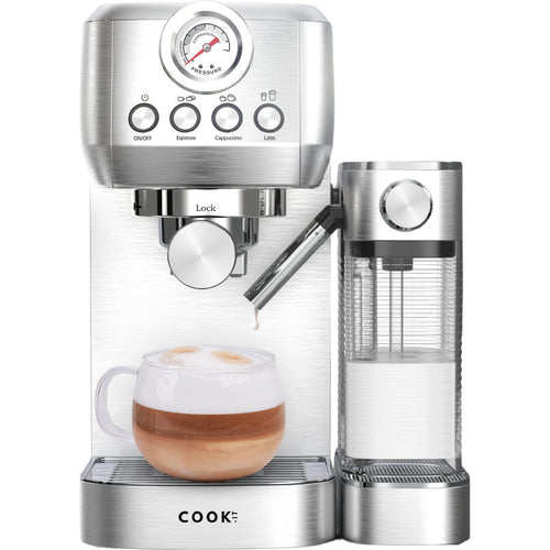 COOK-IT Espressomachine 20 Bar - Koffiemachine met Automatische Melkopschuimer - Pistonmachine Cappuccino & Latte - Italiaanse pomp - Vol RvS