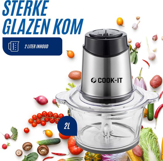COOK-IT Elektrische Hakmolen - In een mum van tijd 2L hakken en malen met de XL kom